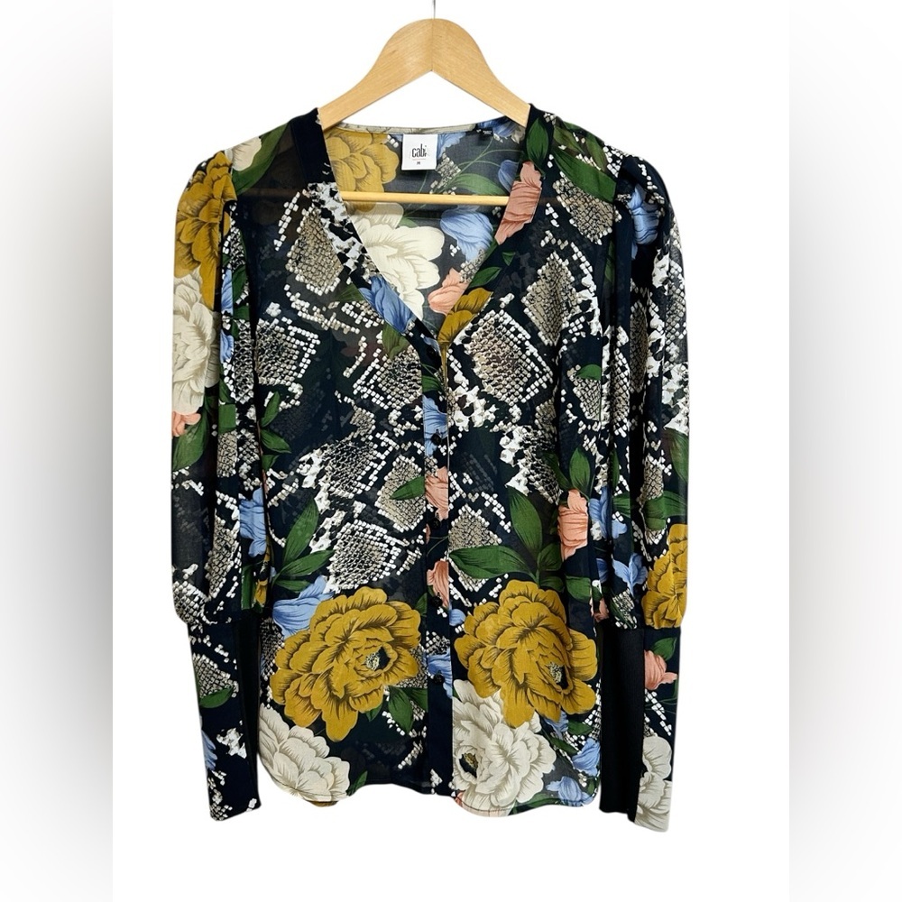 Cabi Snake Charmer Floral Blouse Long Sleeve Women's Size Medium M